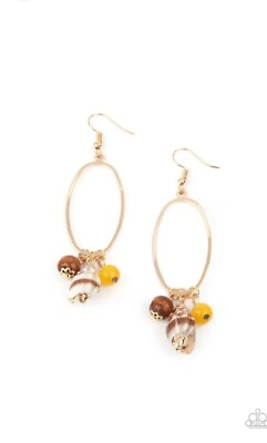 #ad Paparazzi quot;Golden Grottoquot; Yellow Gold Dangle Drop Shell Earrings New $7.97