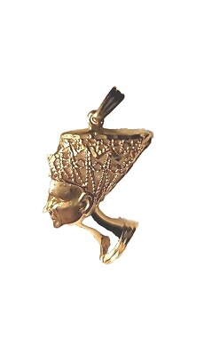 #ad 14K Solid Gold Diamond Cut GORGEOUS Nefertiti Egyptian Queen Charm Pendant $150.00