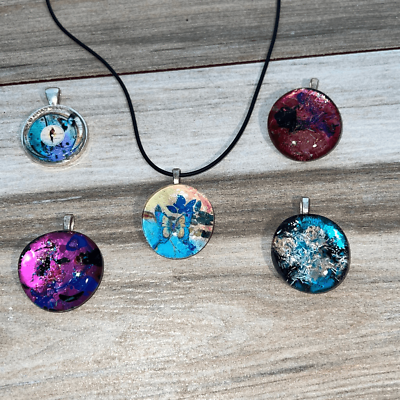 #ad Interchangeable pendant set 5 pendants with a 16” cord hand crafted glass art $15.00