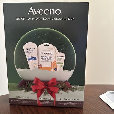 #ad Aveeno 3 Piece gift set With Body Wash Hand Mask And Mini Facial Scrub $10.99