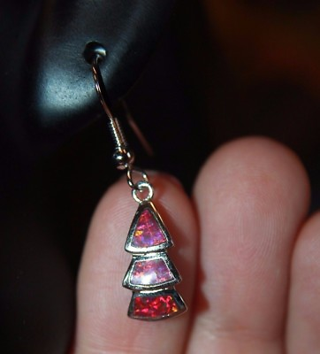 #ad red fire opal petite earrings pendant gemstone silver jewelry cocktail dangle $14.98