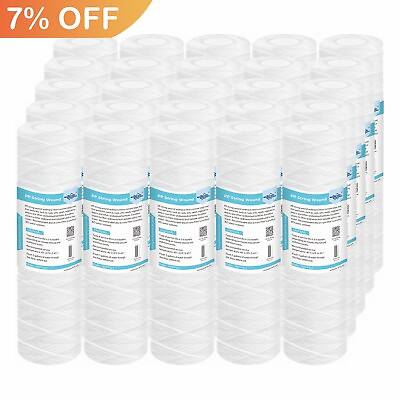 #ad 25 Pack 10quot; x 2.5quot; String Wound Sediment Water Filter Whole House RO Replacement $6.50