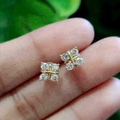 #ad 1.00 Ct Round Simulated Diamond Wedding Vintage Stud Earrings Yellow Gold Plated $134.99