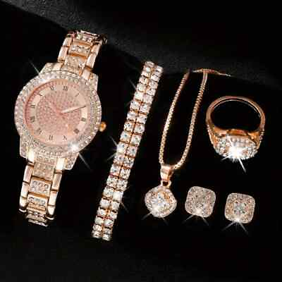 #ad Watch Gift Set for Women Ladies Mam Her Rose Gold Rhinestone 5 Pcs of Jewellery GBP 12.99