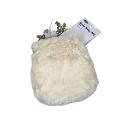 #ad Old Navy Mini Faux Fur Crossbody Bag Purse Chain Strap Fuzzy Plush Ivory NWT $11.29