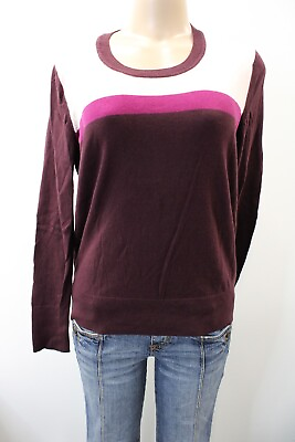 #ad GAP Womens Burgundy Intarsia Colorblock Crew Sweater Pullover Long Sleeve Size L $12.00