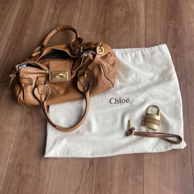 #ad Chloe Women#x27;s Paddington Hand bag Tote bag Leather Padlock Key Camel Brown Used $175.50