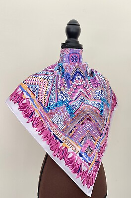 #ad Louis Vuitton Scarf Monogram Paradise Barbie Pink Blue Silk Scarf Wrap $310.00