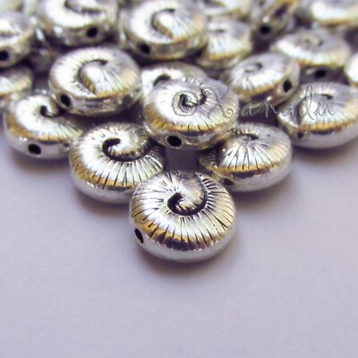#ad Spiral Seashell Beads 10mm Antique Silver Plated Spacers B3278 10 20 Or 50PCs $2.00