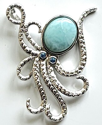 #ad Octopus pendant Genuine Larimar Stone 925 Sterling Silver nautical sea life $49.00
