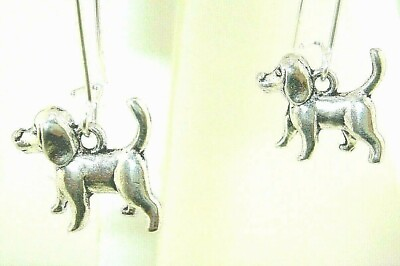 #ad New Adorable Puppy DOG Silver tone Drop Dangle Earrings 1 1 3quot; Long $8.99