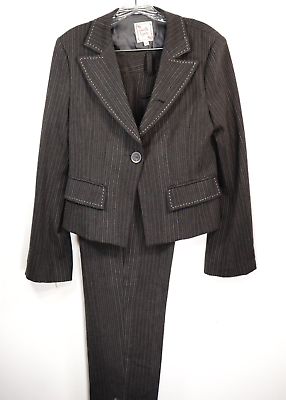 #ad Nanette Lepore Suit Size 10 Pantsuit Gray Pinstriped Jacket Pants Vintage 90s $45.00