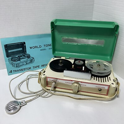 #ad World Tone 4 Transistorized Tape Recorder Model 402 Green With Mic amp; Manual $89.88
