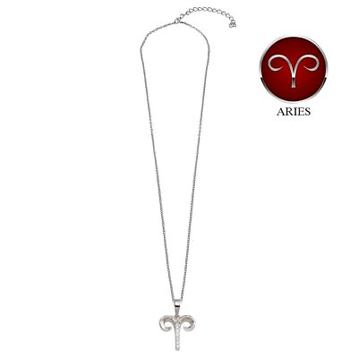 #ad Silver 925 Rhodium Plated Aries CZ Zodiac Sign Necklace $27.95