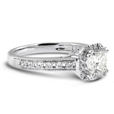 #ad 1.39ct G SI1 Princess Natural Certified Diamonds 18k Gold Halo Sidestone Ring $1921.14