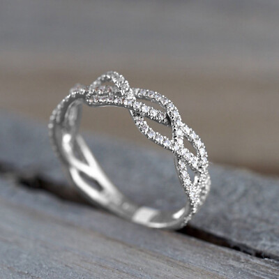 #ad 925 Silver Plated Ring Cubic Zircon Elegant Jewelry Women Wedding Gift Sz 6 10 C $3.44