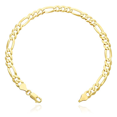 #ad Solid 18K Yellow Gold Over Silver 6.2mm Figaro Bracelet 8quot; 9quot; $72.28