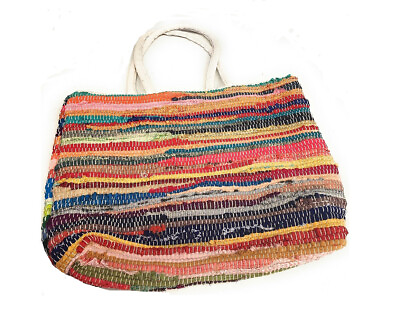 #ad Oversized All Cotton Chindi Tote Bag Multi color Handmade in India Travel Beach $26.95
