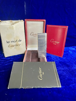 #ad Cartier Lighter Silver Pentagon Super Mint Condition Working 1 Year Warranty Box $495.00