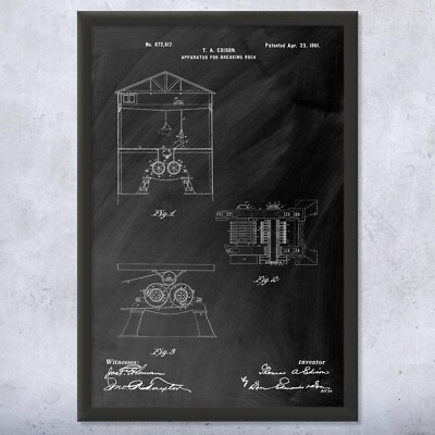 #ad Framed Thomas Edison Rock Crusher Wall Art Print Miner Gift Mechanical Engineer $59.95