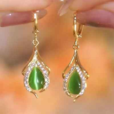 #ad Beautiful Fashion Green Teardrop amp; Zircon Dangle Leverback Earrings $8.99