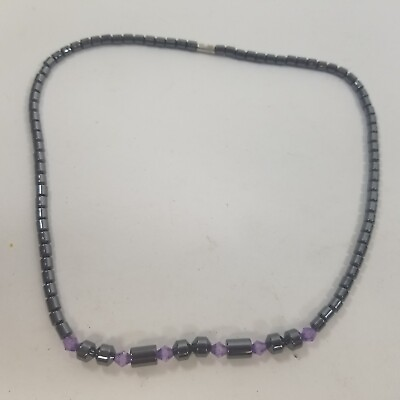 #ad Women Gunmetal Gray Fashion Jewelry Choker Necklace Bead Purple 18.5quot; $13.99