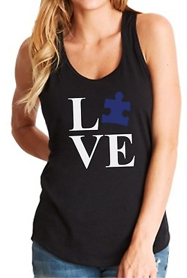 #ad Ladies Tank Top Love Puzzle Shirt Autism Awareness T Shirt Society Support Tee $11.99