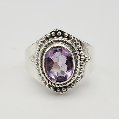 #ad Amethyst Women#x27;s Ring Size 6 Purple Sterling Silver $36.90