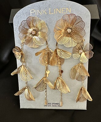 #ad Flower Bloom Statement Earrings lightweight 5 In Gold $69.00