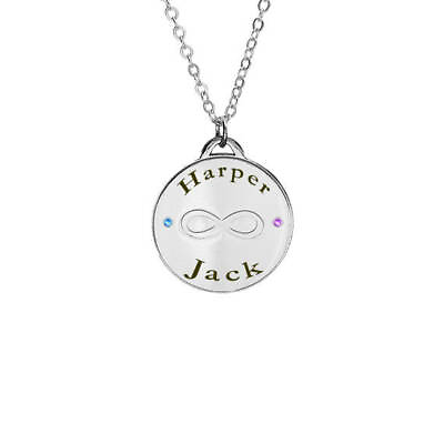 Infinity Two Names Necklace Engraving With Swarovski Birthstone Custom Pendant $34.90