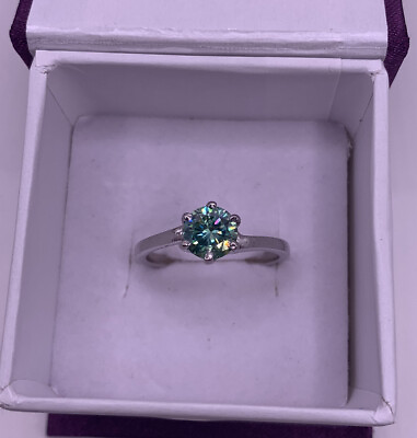 #ad Real Moissanite Charles amp; Colvard 1CT VVS1D Vivid Blue Green Beautiful Ring Sz8 $90.75