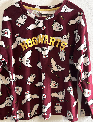#ad Shirt Top Pajama Women#x27;s Small 4 6 Harry Potter HOGWARTS Burgundy Print Owls $11.88