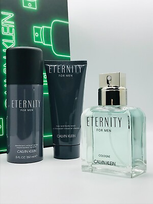 #ad #ad Calvin Klein Eternity Cologne Men 3pc Set Spray 3.4 oz Shower Gel Deo Spray NIB $79.95