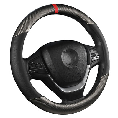 #ad #ad Carbon Fiber Black Leather Car Steering Wheel Cover Anti slip Car Accessories US $14.05