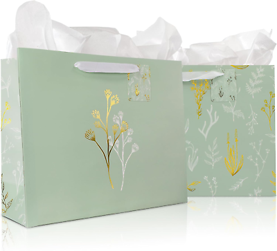 #ad Beautiful Gift Bags Set of 2 Large 13quot; Bags with Handles Incl. Matching Tissue $14.06