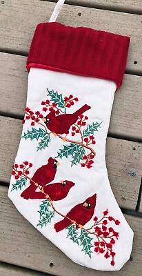 #ad Cardinal On Branch Embroidered Stocking 18” $19.97