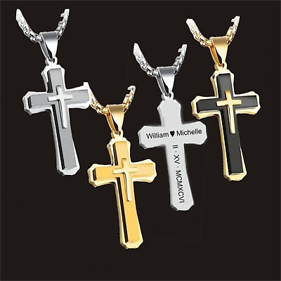 #ad #ad Custom Engraved Men Cross Necklace Personalized Cross Necklace Men 3 layers $14.99