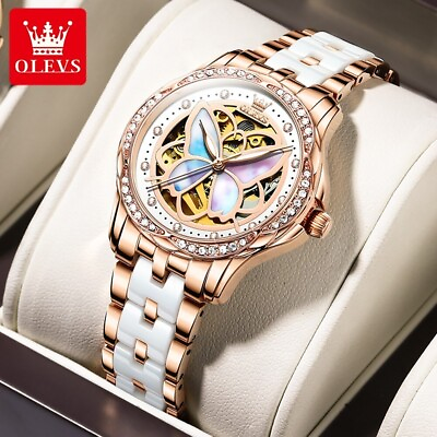 #ad OLEVS Elegant Ladies Watches Ceramic Blue strap Original Wristwatch Skeleton $123.00