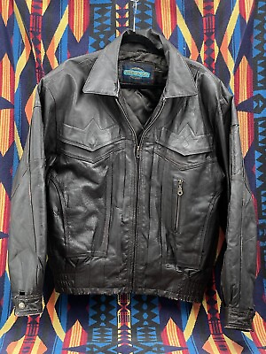 #ad Weekends Mens Leather Bomber Jacket Medium Western Full Zip Brown $41.99