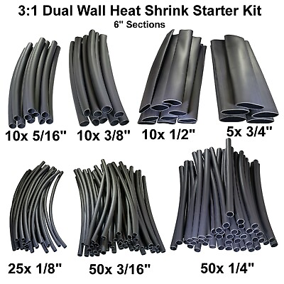 #ad #ad 3:1 Heat Shrink Tubing Adhesive Dual Wall Starter Kit 160 Pieces 6quot; Sections $43.99
