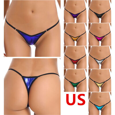 #ad US Women#x27;s Underwear Micro Mini Shiny Low Rise Metallic Panties Thong Lingerie $8.27
