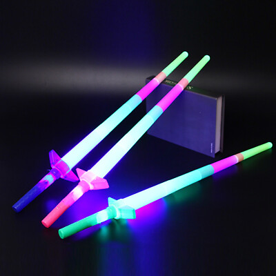 #ad Rainbow Lasers Sword Extendable Light Up Toys Flashing Wands Led Sticks Party $6.20