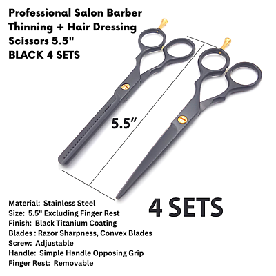 #ad Professional Salon Barber Thinning Hair Dressing Scissors 5.5quot; BLACK 4 SETS $50.75