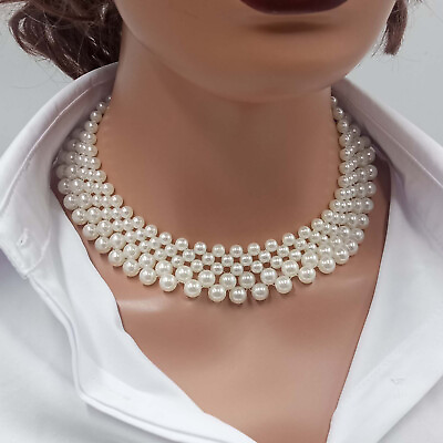 #ad Statement Pearls Collar Necklace Beads Bib Crochet Choker Handmade Jewelry $23.00