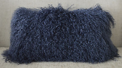 #ad Mongolian Tibetan Lamb Dark Blue Fur Pillow New Real Tibet cushion $79.95