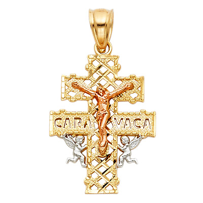 #ad 14K Tri Tone Gold Crucifix Cross of Caravaca Charm Pendant For Necklace Chain $178.00