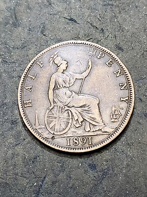 #ad 1891 Great Britain Half Penny Coin Queen Victoria #2231 $12.34