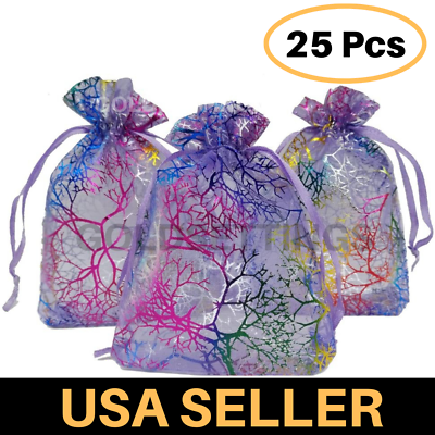 #ad Purple Coral Organza Gift Bags Jewelry Drawstring Bags Wedding Favors Mesh bag $10.99