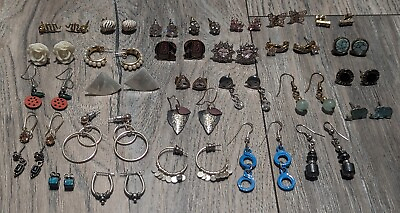 #ad ASSORTMENT LOT OF 30PAIR GOLD SILVER TONE DANGLE STUD PIERCED EARRINGS VTG NOW $15.00
