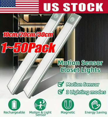 #ad LED Motion Sensor Under Cabinet Closet Light USB Rechargeable Kitchen Lamp Strip $286.19
